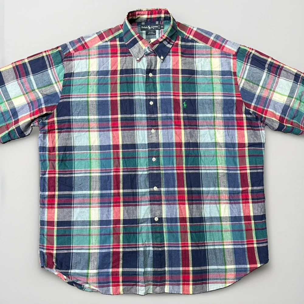Polo Ralph Lauren Blaire Vintage Plaid Button Down Shirt Mens XL Short Sleeve